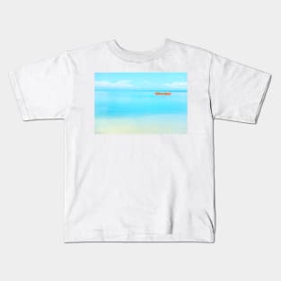 Orange outrigger canoe moored in bay. Kids T-Shirt